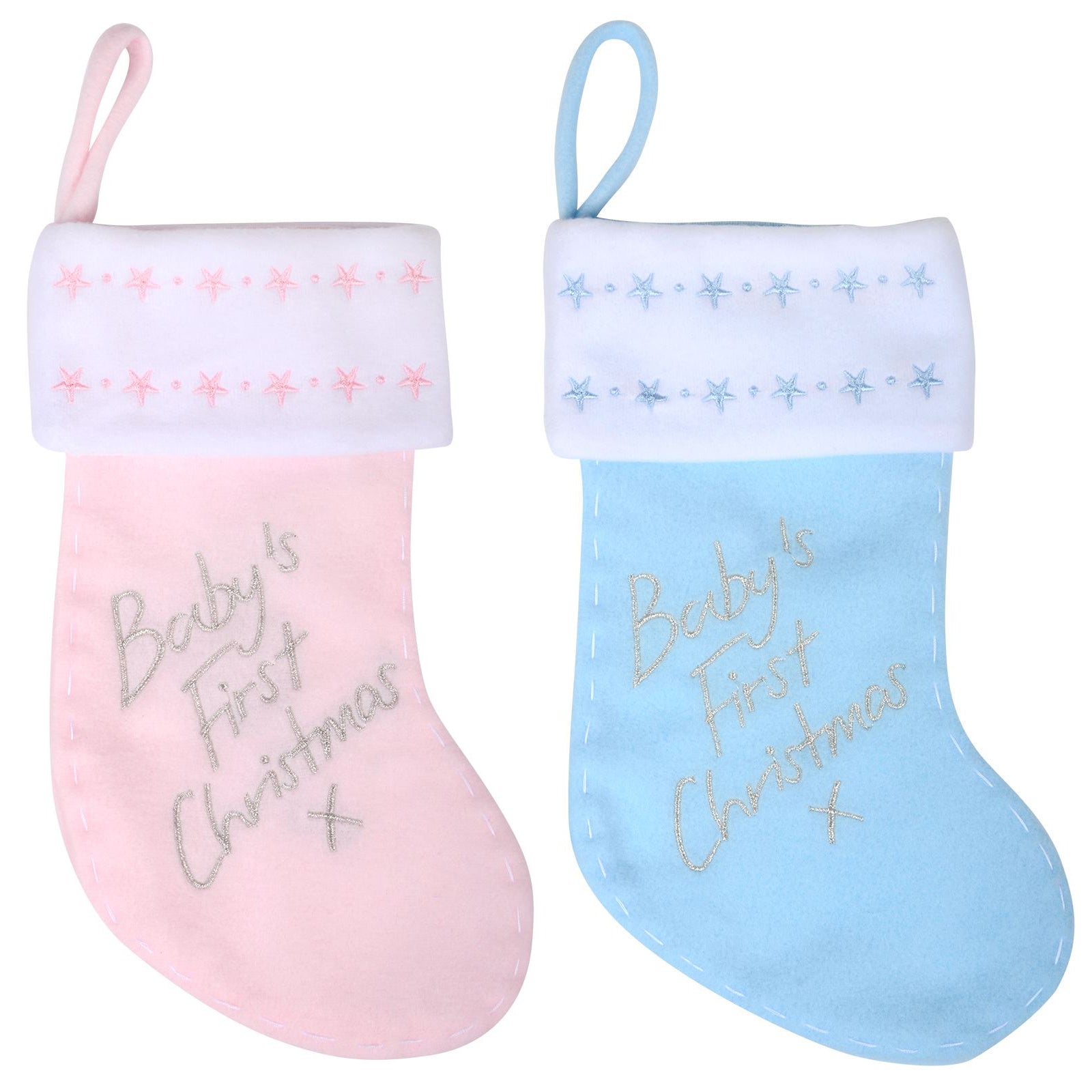 Mr Crimbo Babys 1st Christmas Stocking 12" Pink Blue Stars - MrCrimbo.co.uk -XS3700 - Blue -baby